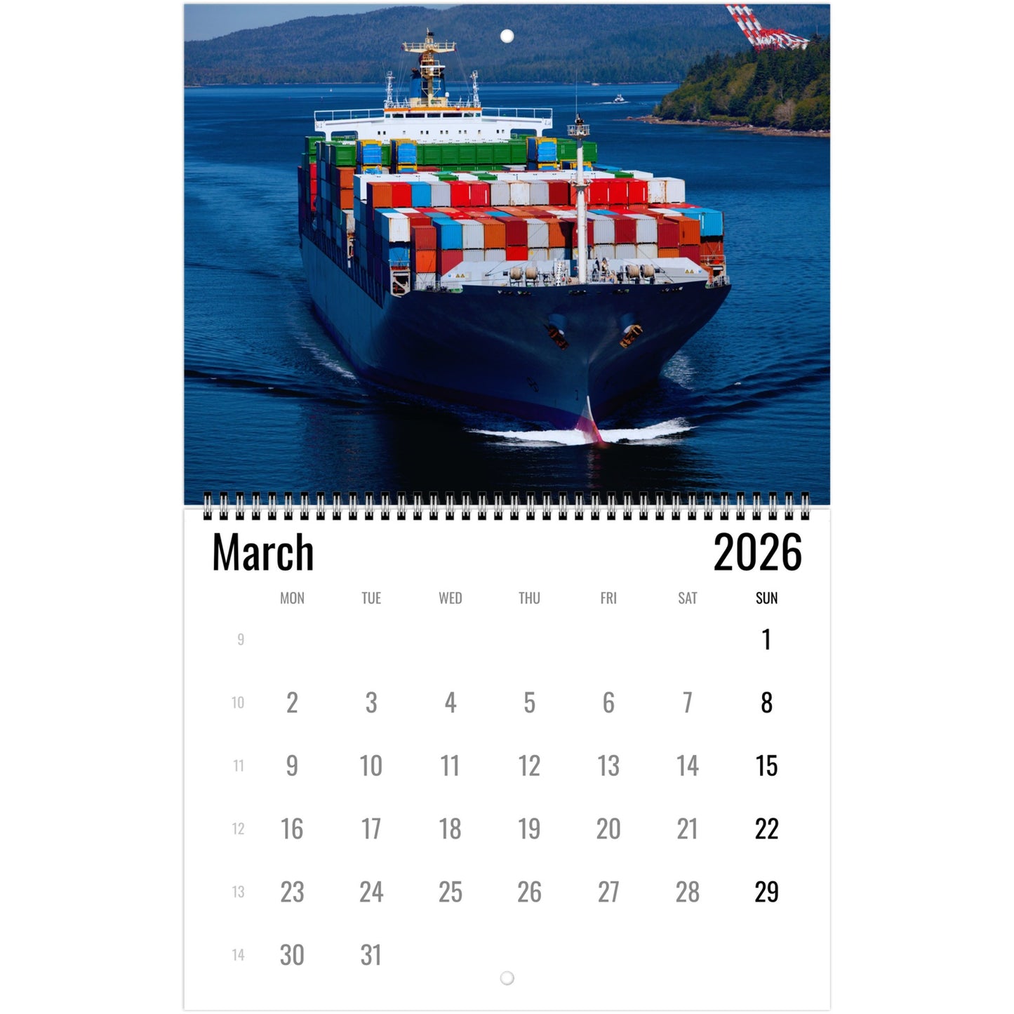 Container Ship Wall Calendar 2026