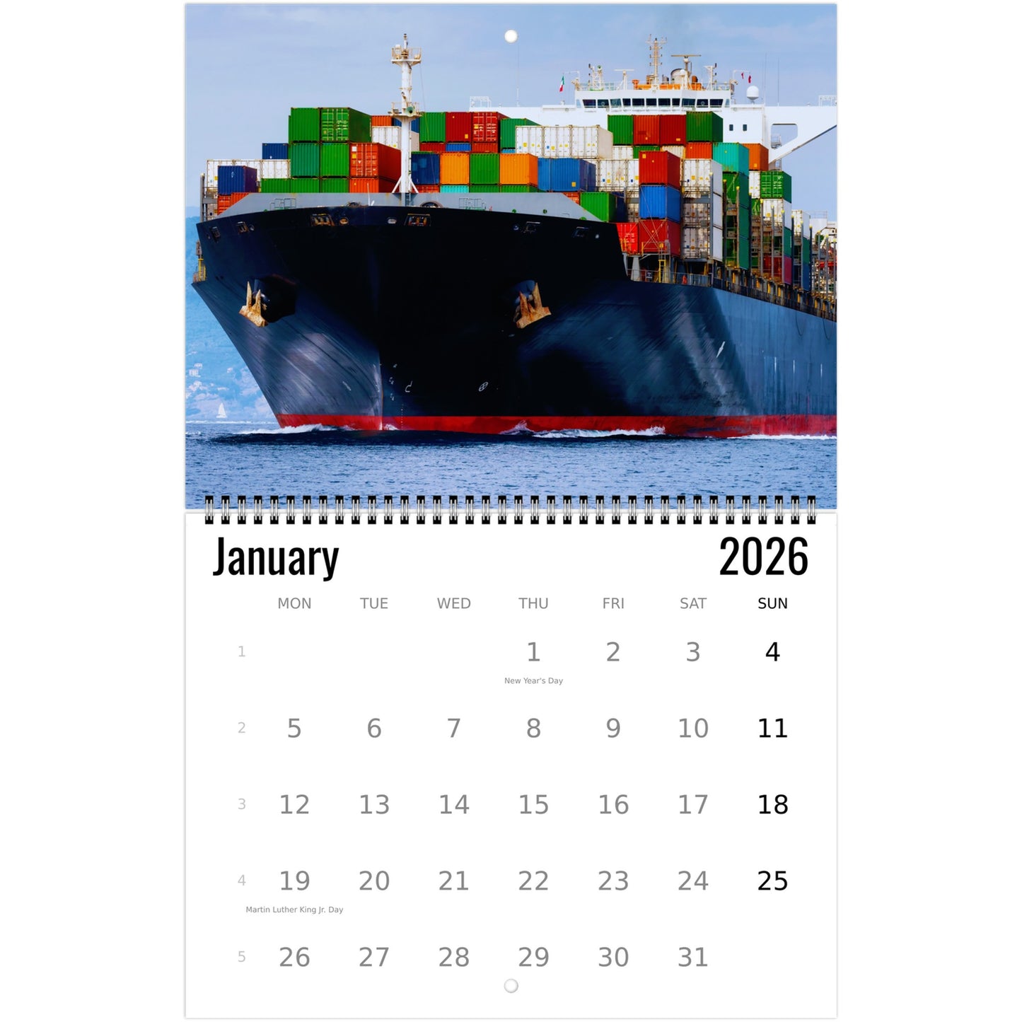 Container Ship Wall Calendar 2026