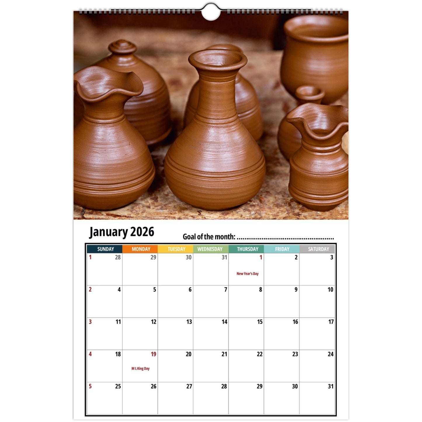 Pottery Wall Calendar 2026