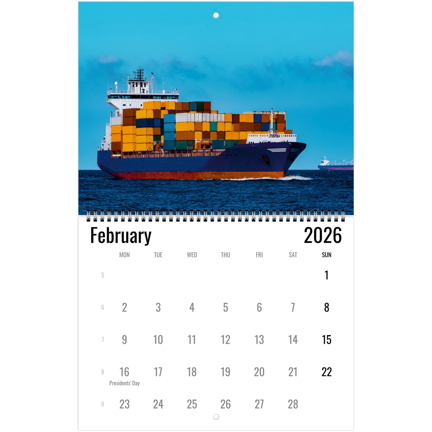 Container Ship Wall Calendar 2026