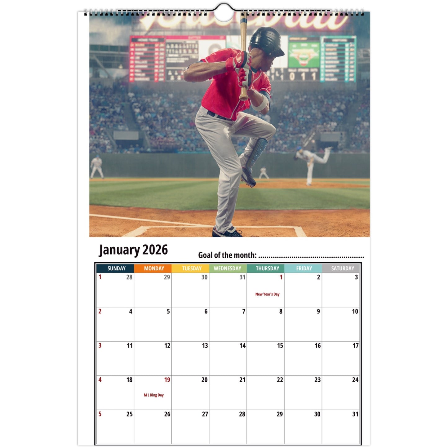 Baseball Wall Calendar 2026