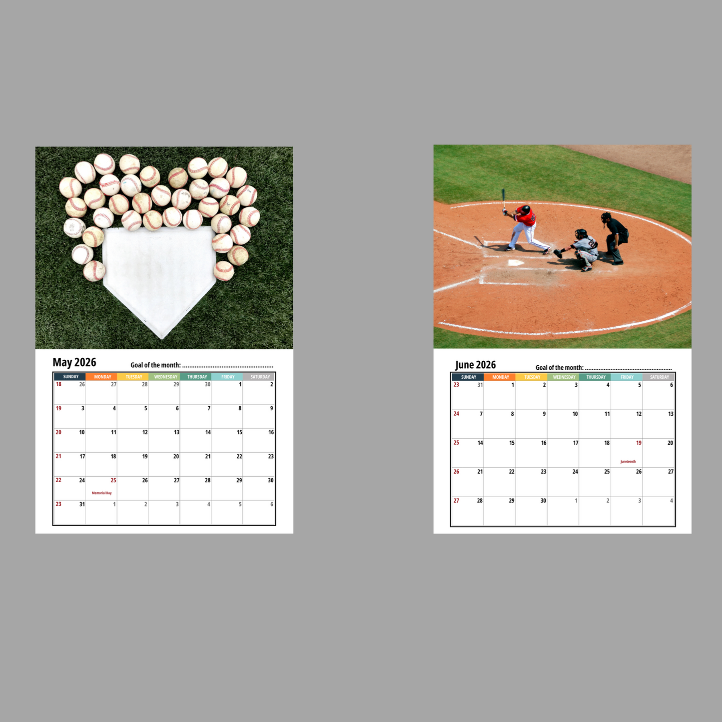 Baseball Wall Calendar 2026