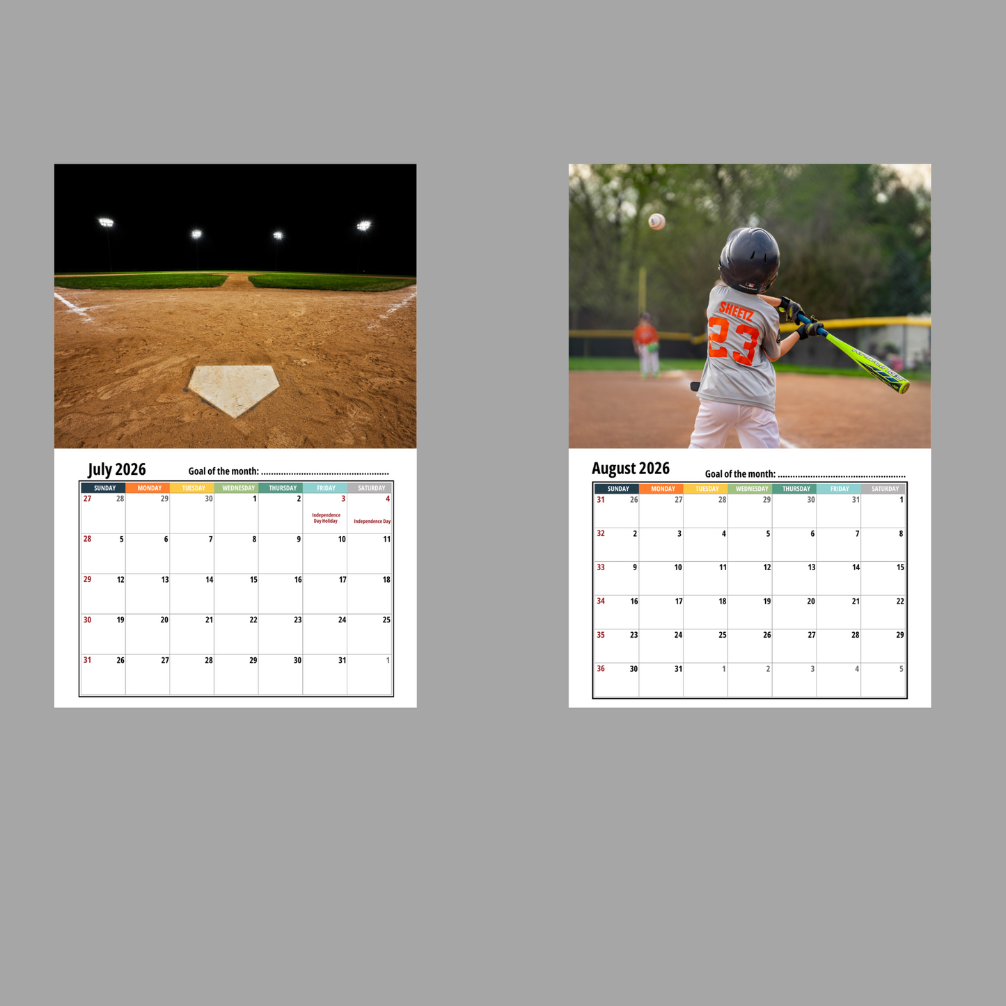 Baseball Wall Calendar 2026