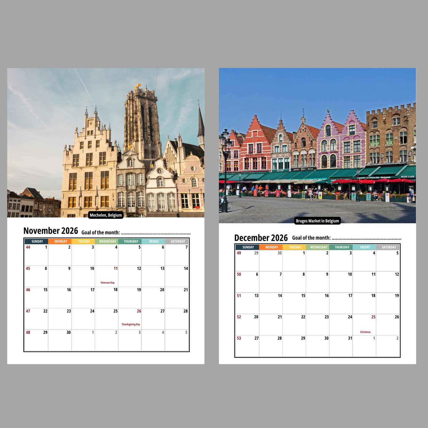 Belgium Wall Calendar 2026