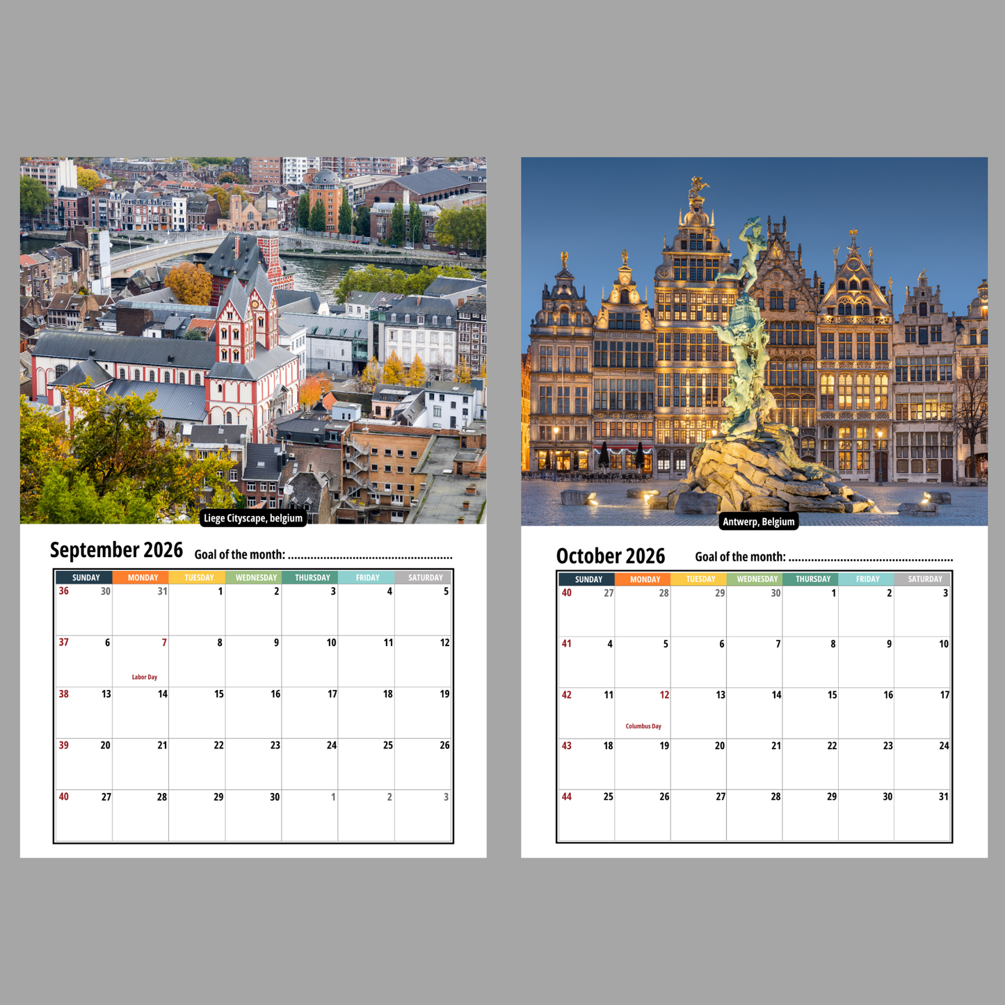 Belgium Wall Calendar 2026
