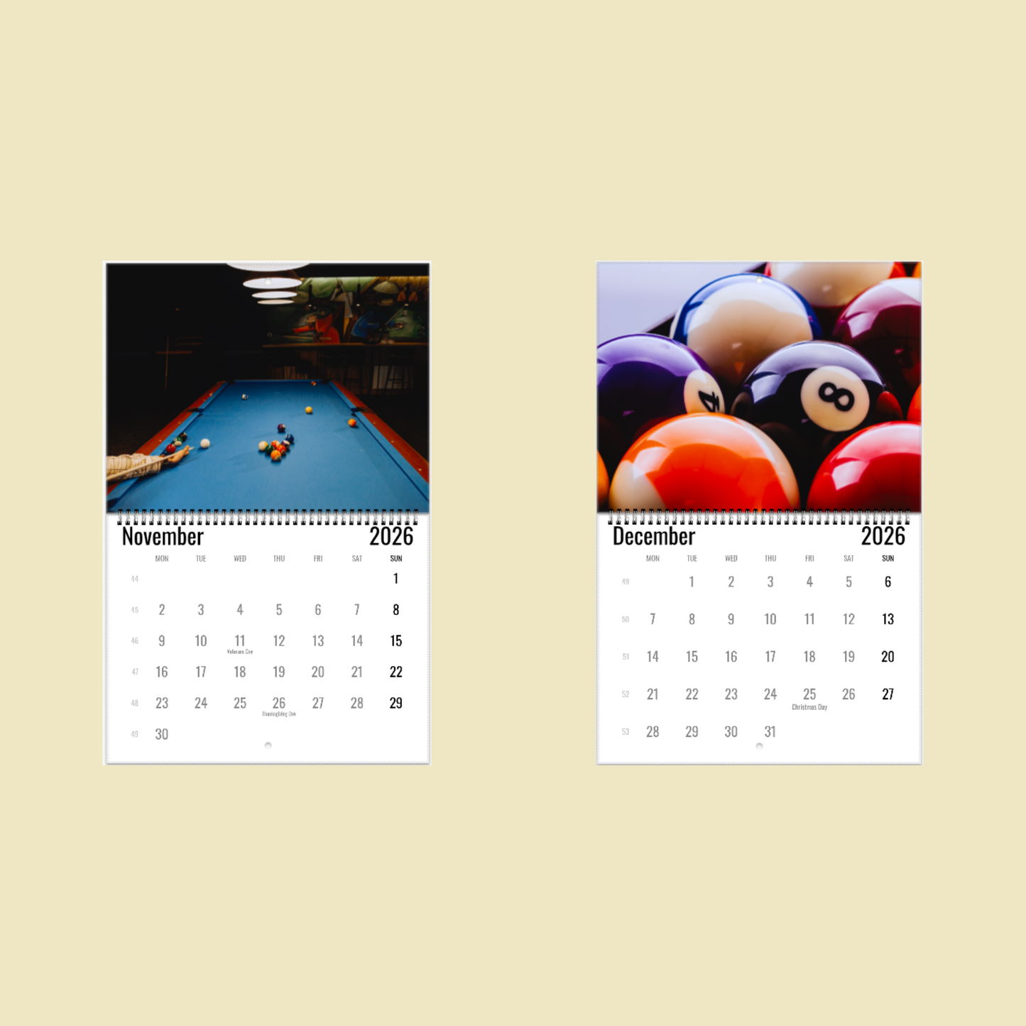 Billiards Wall Calendar 2026