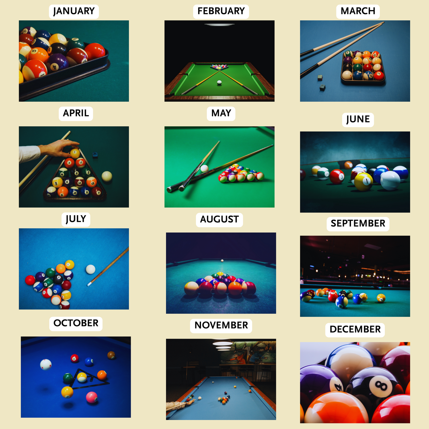 Billiards Wall Calendar 2026