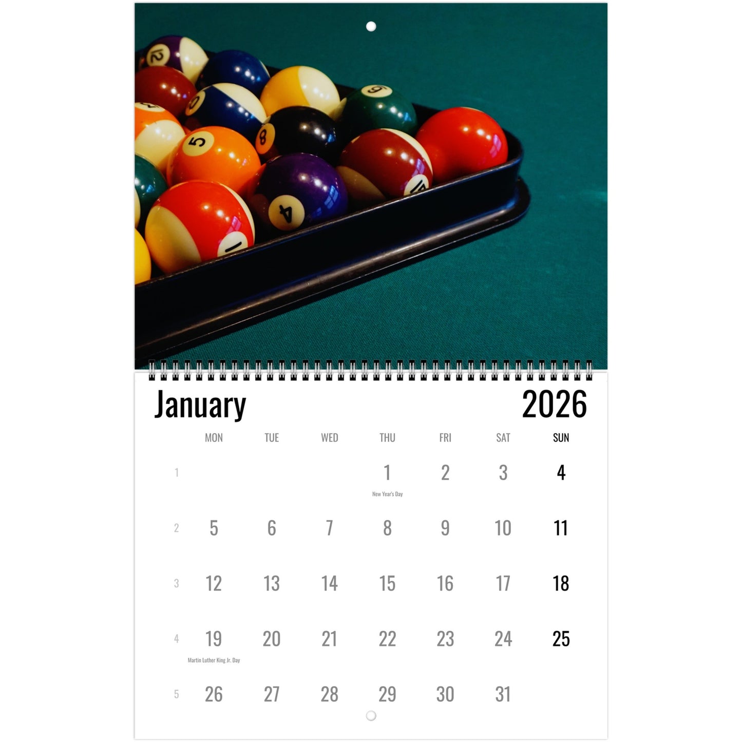 Billiards Wall Calendar 2026