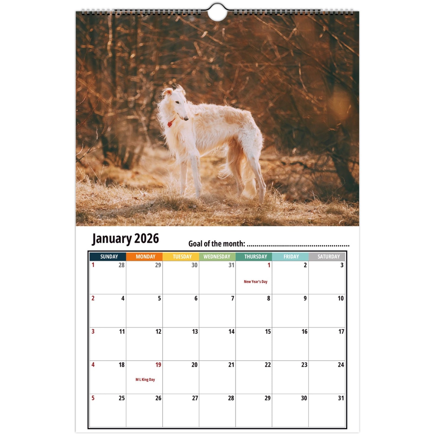 Borzoi Wall Calendar 2026