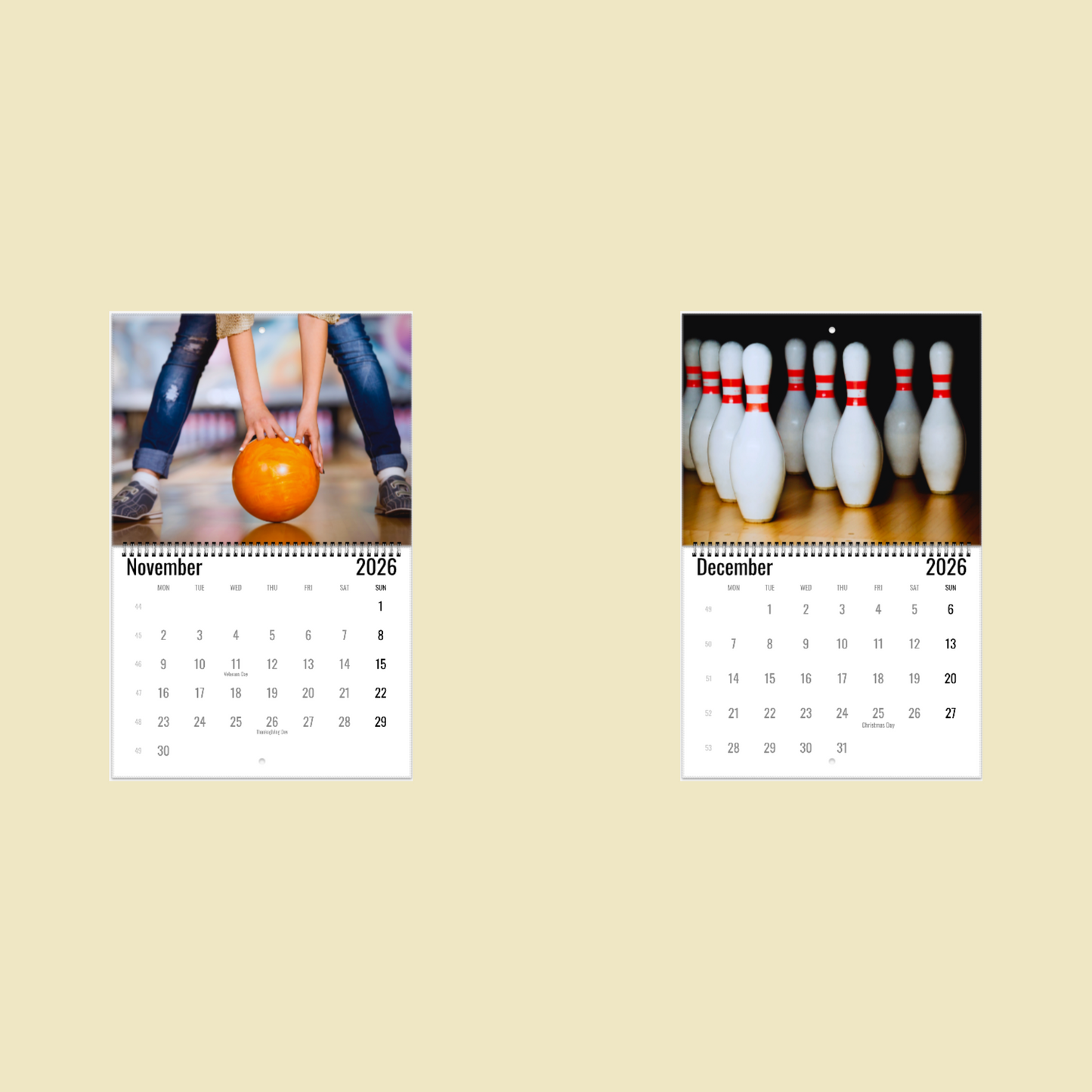 Bowling Wall Calendar 2026