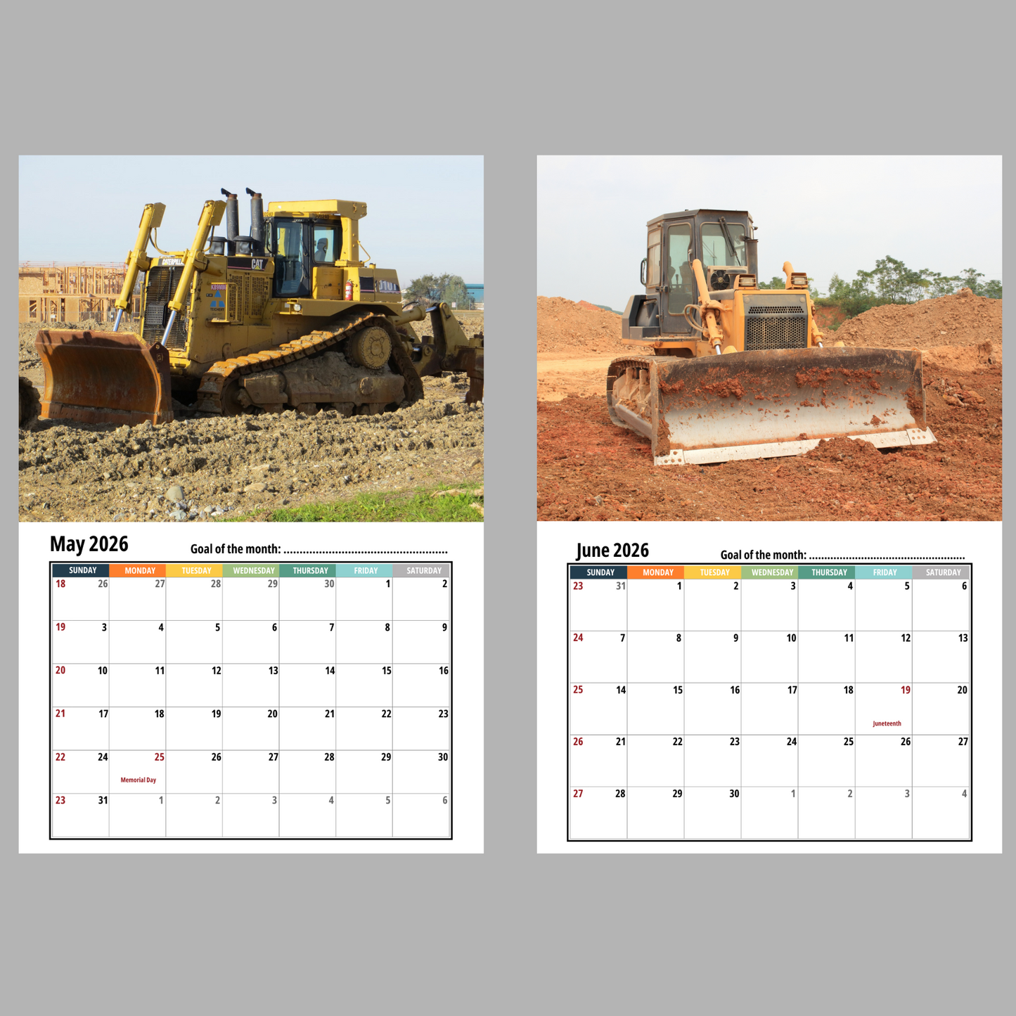 Bulldozer Wall Calendar 2026