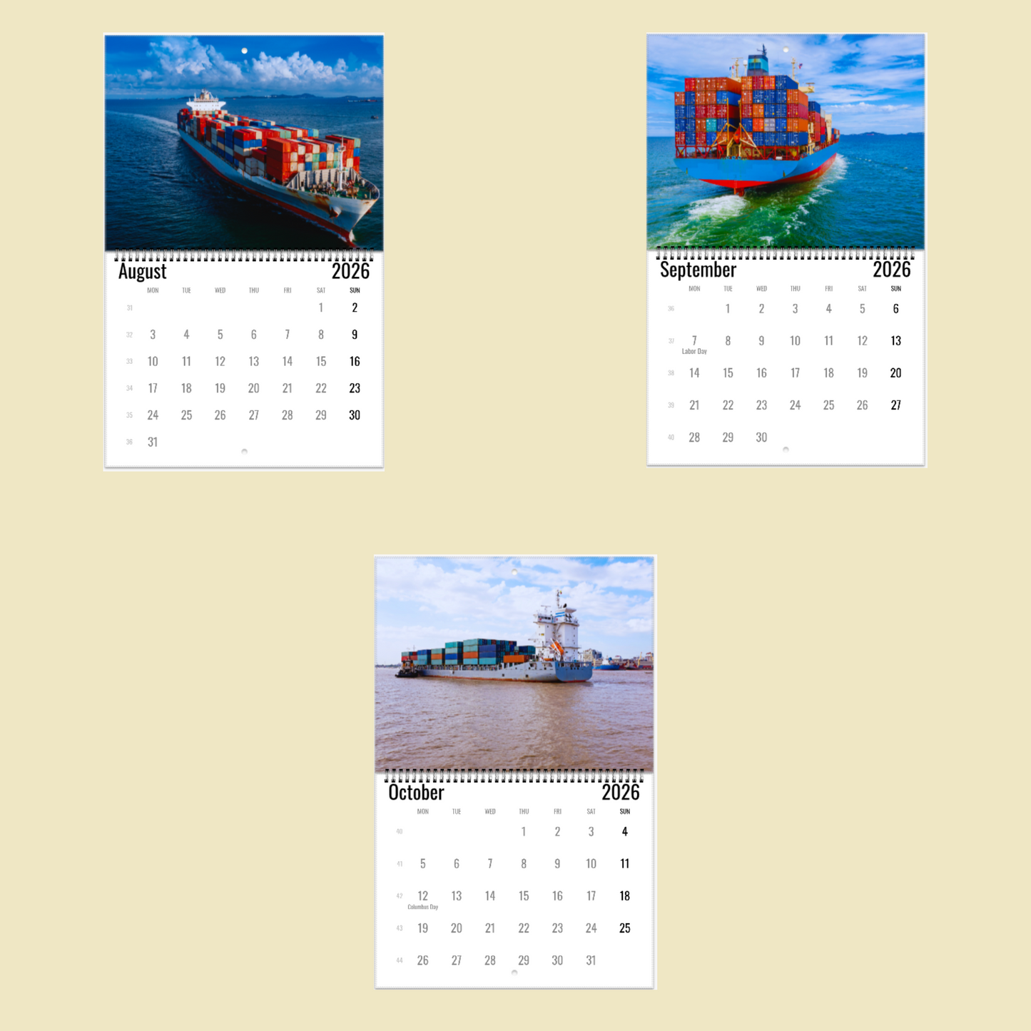 Container Ship Wall Calendar 2026