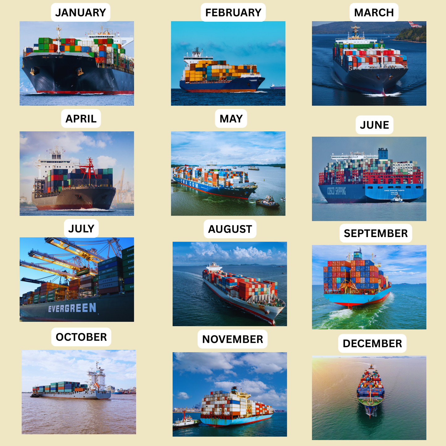 Container Ship Wall Calendar 2026