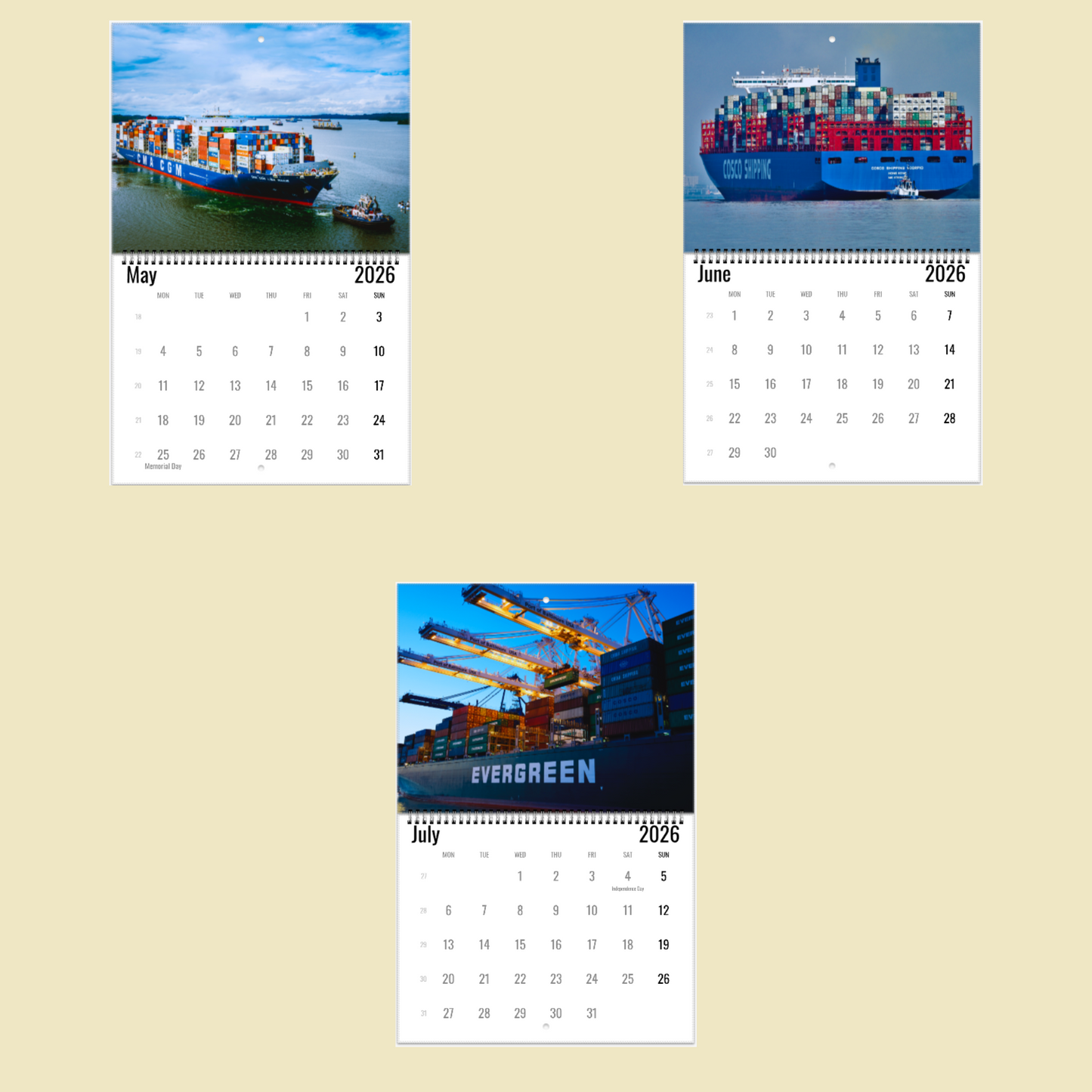 Container Ship Wall Calendar 2026
