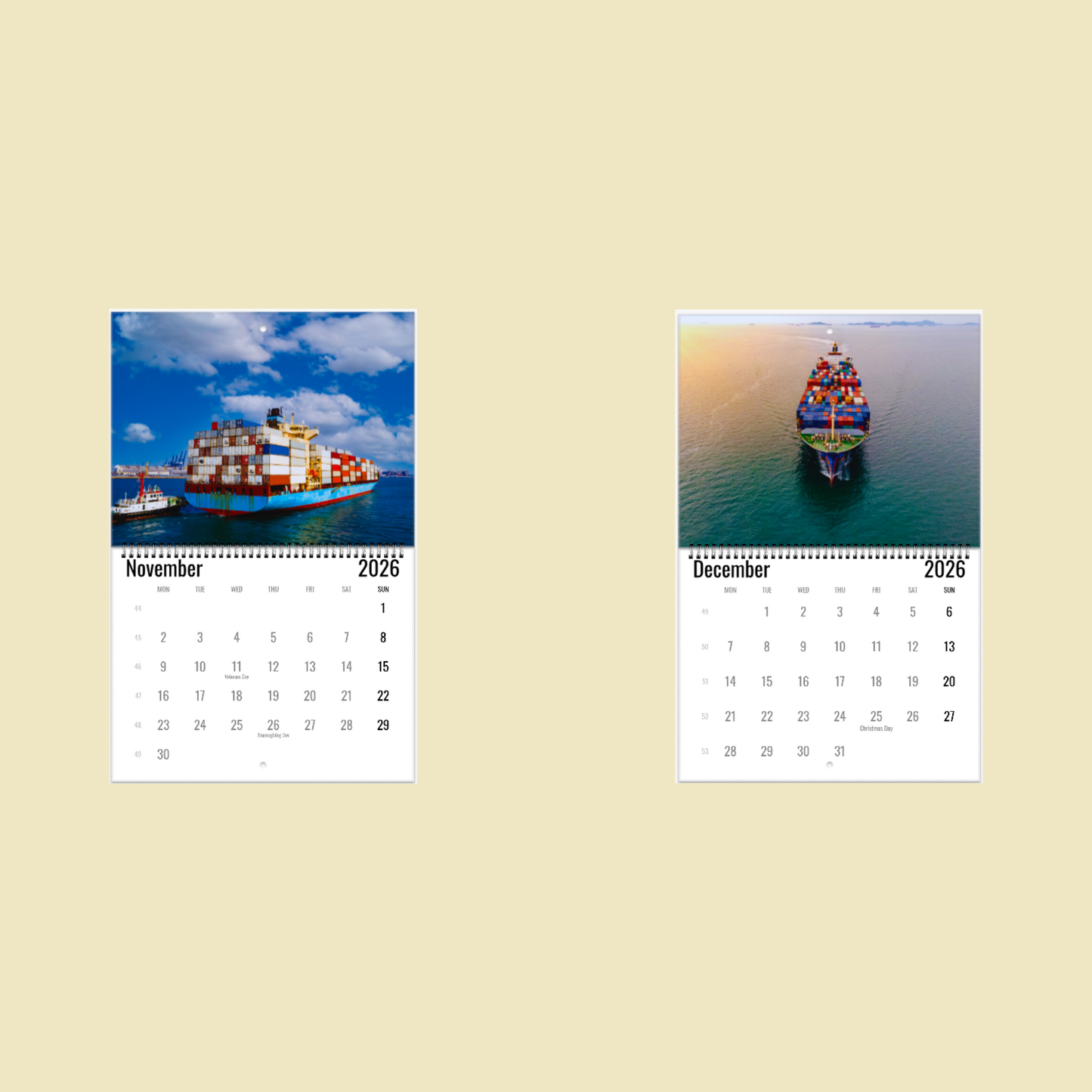 Container Ship Wall Calendar 2026
