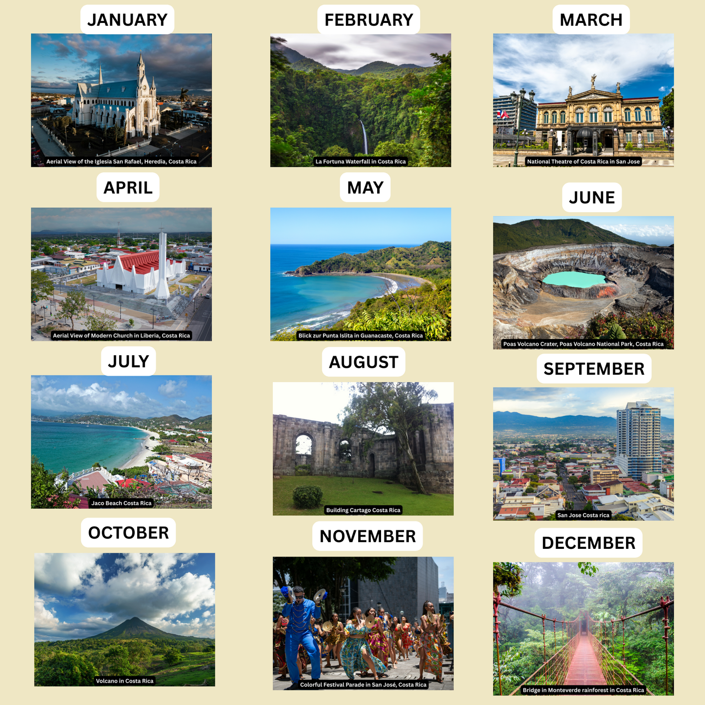 Costa Rica Wall Calendar 2026