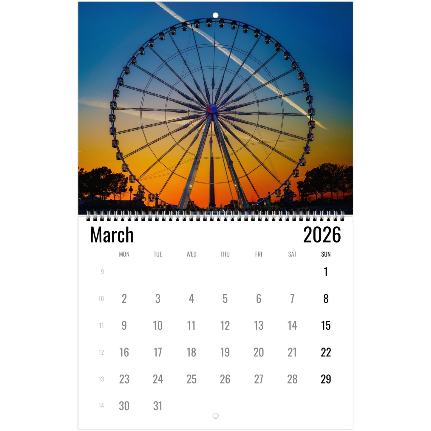 Ferris Wheel Wall Calendar 2026
