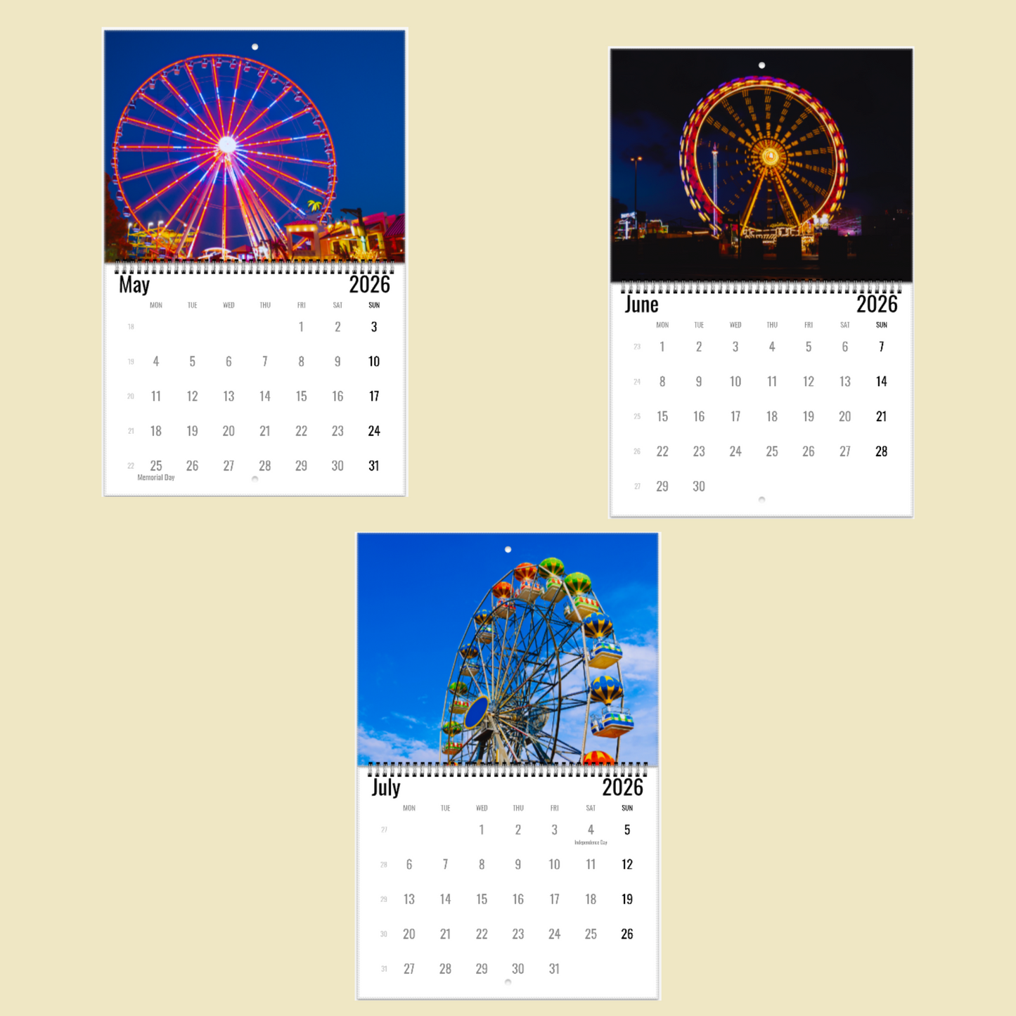 Ferris Wheel Wall Calendar 2026