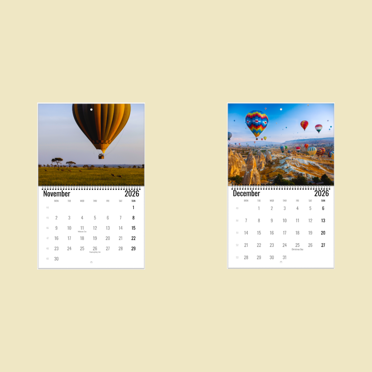 Hot Air Balloon Wall Calendar 2026