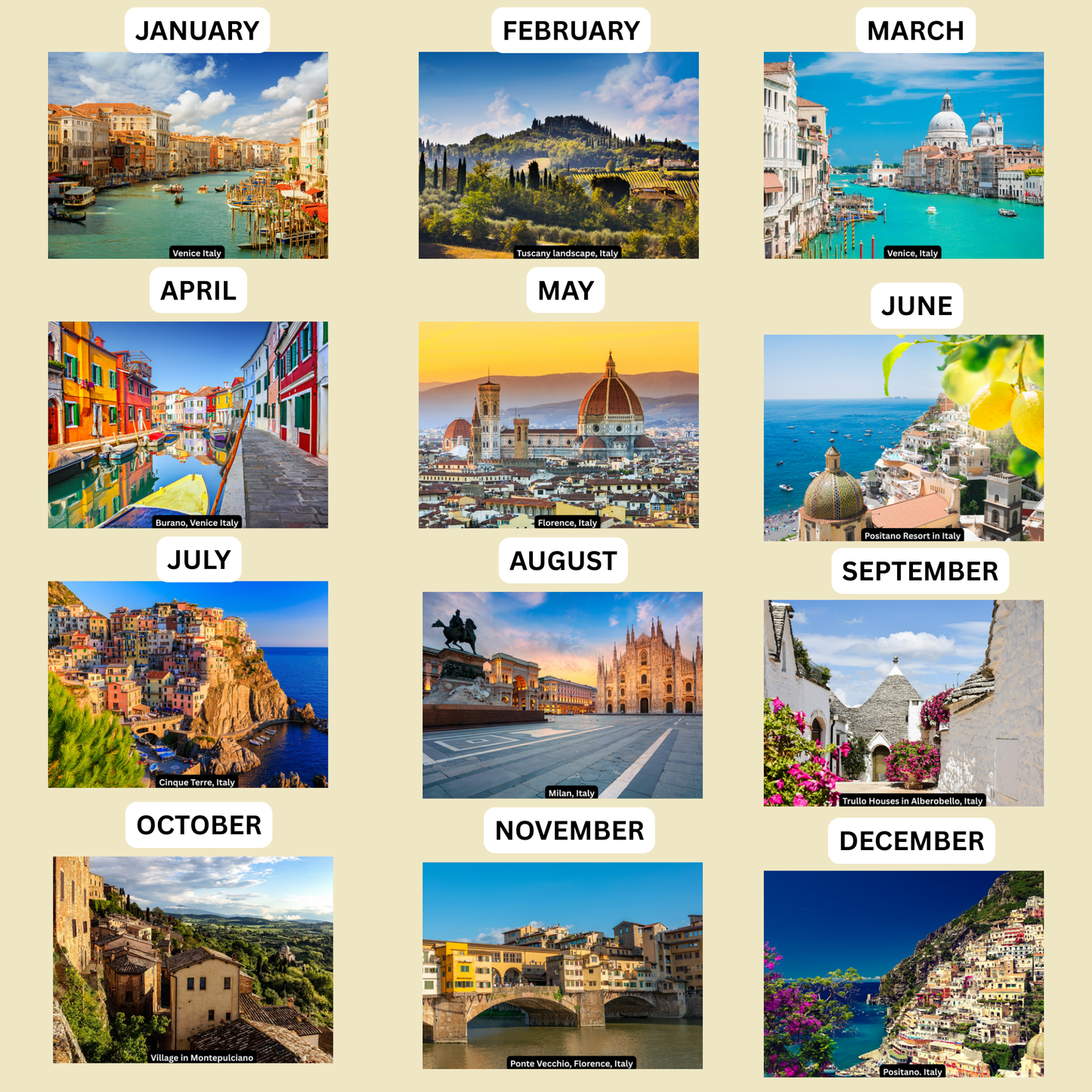 Italy Wall Calendar 2026