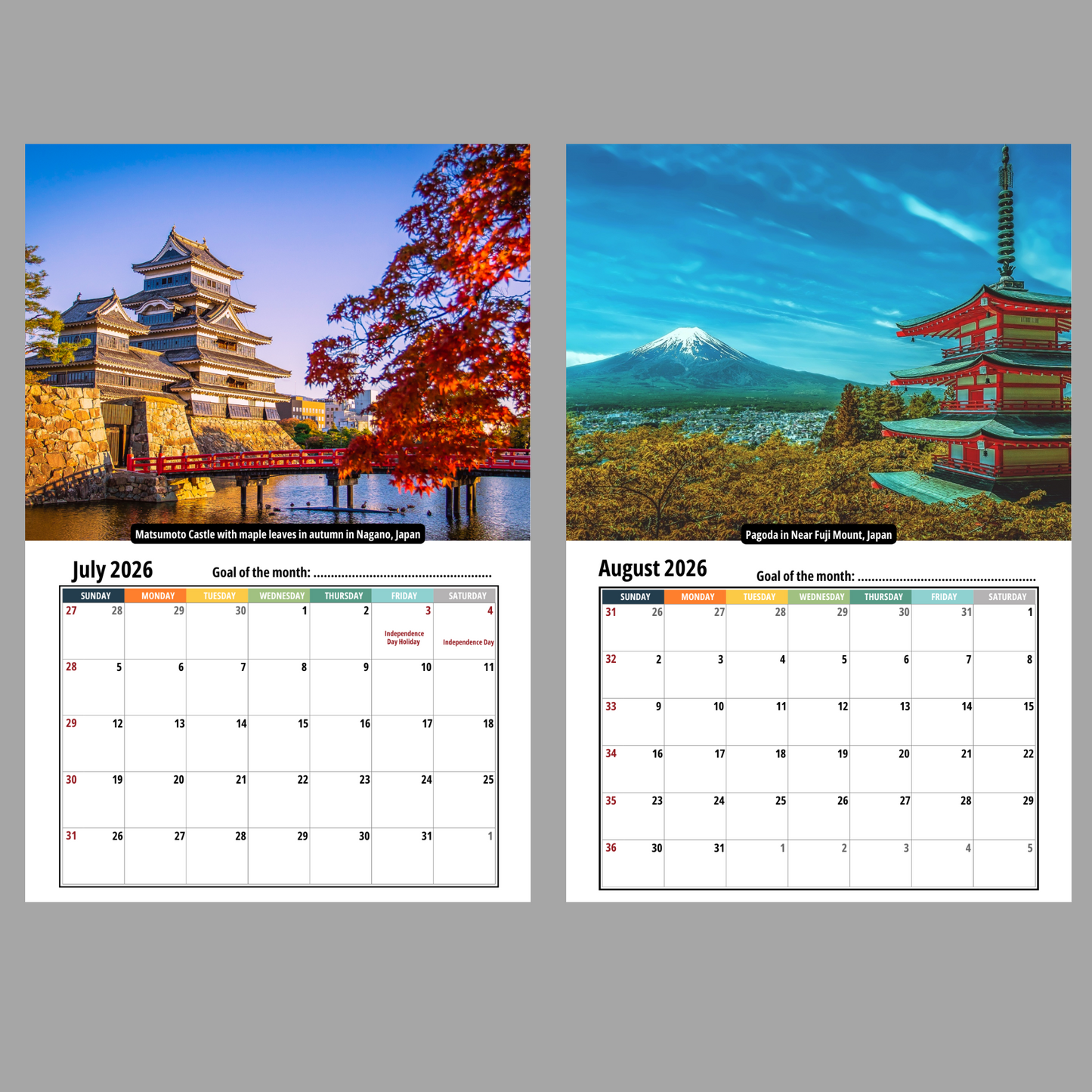 Japan Wall Calendar 2026