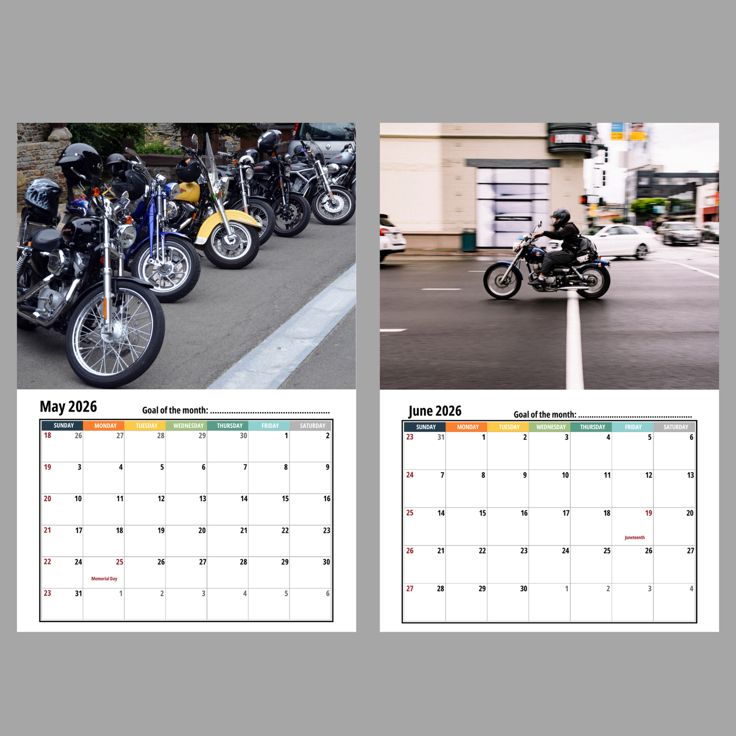 Motorcycle Wall Calendar 2026