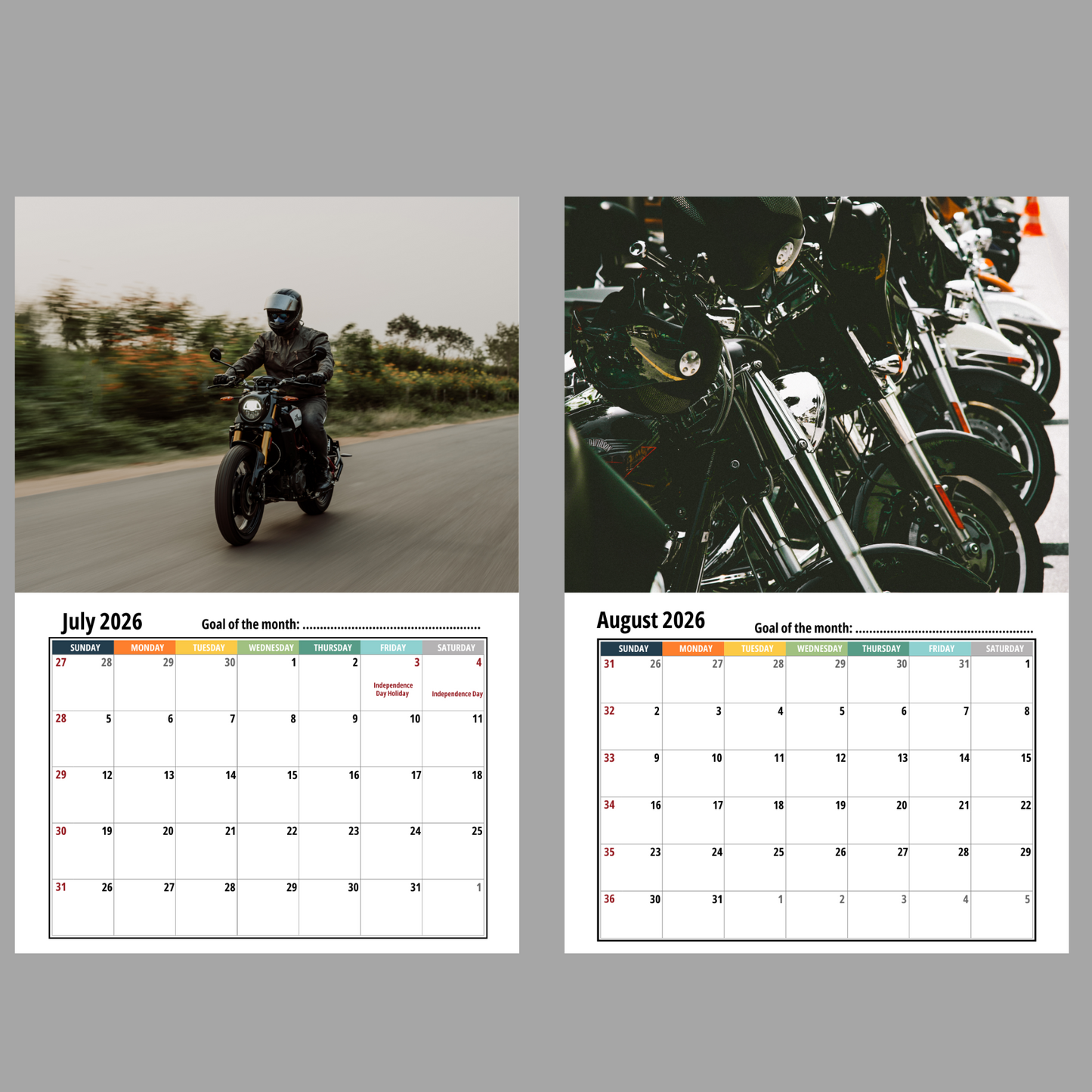 Motorcycle Wall Calendar 2026