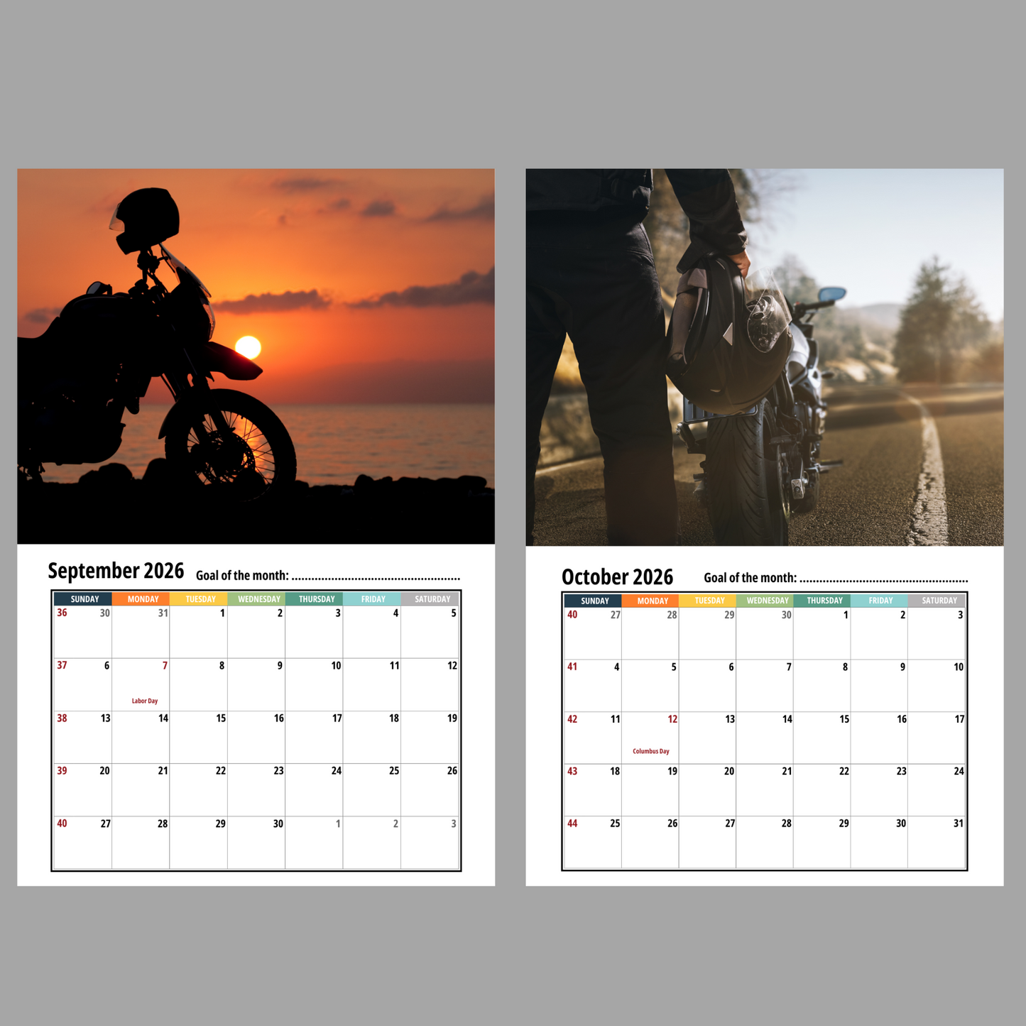 Motorcycle Wall Calendar 2026