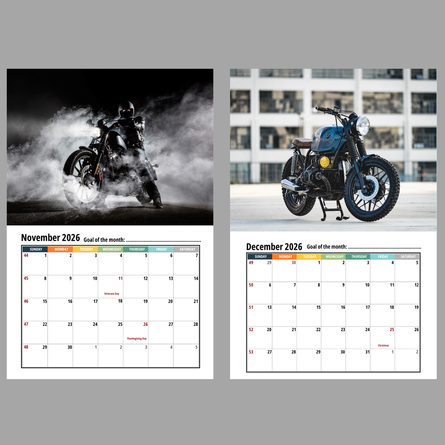 Motorcycle Wall Calendar 2026