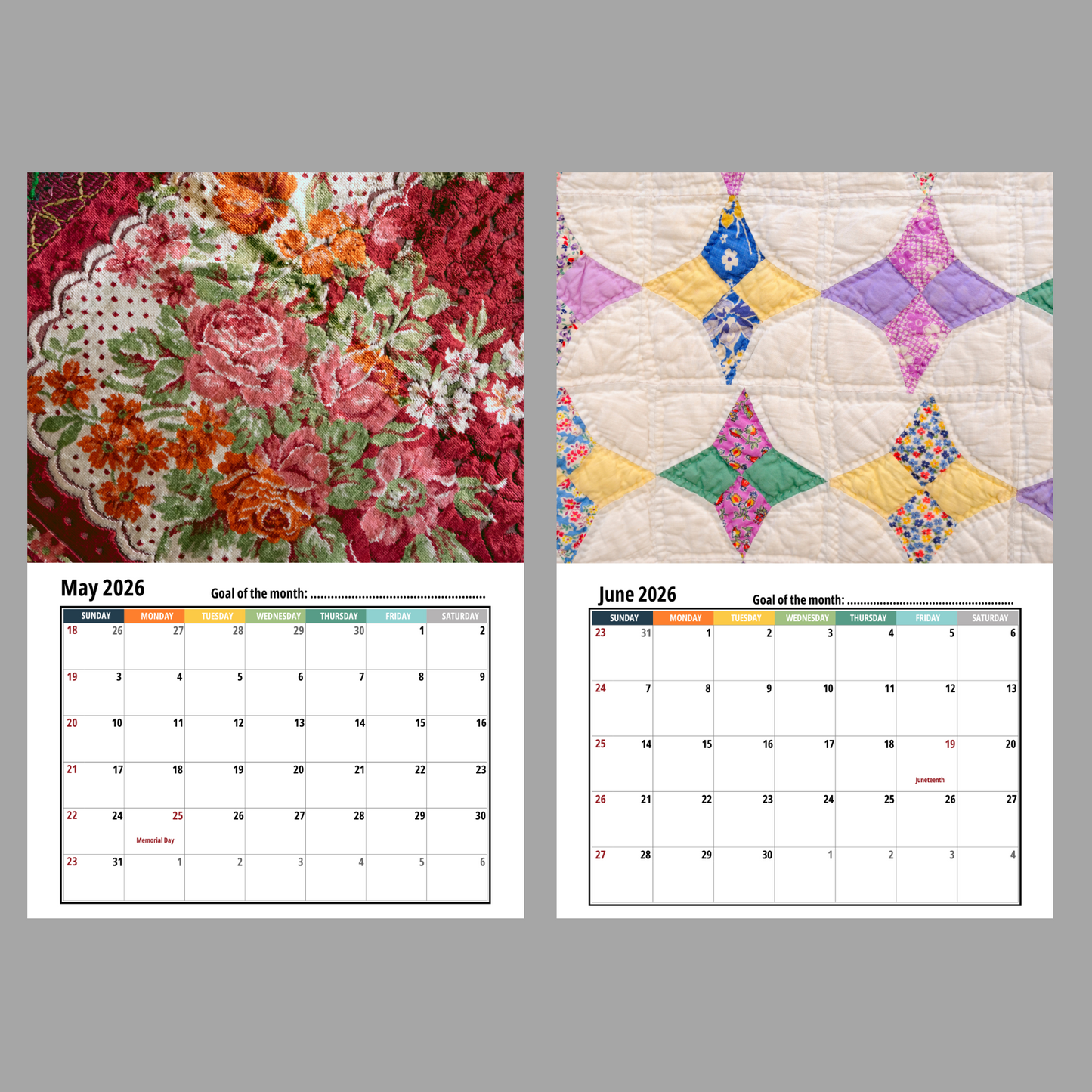 Quilt Wall Calendar 2026