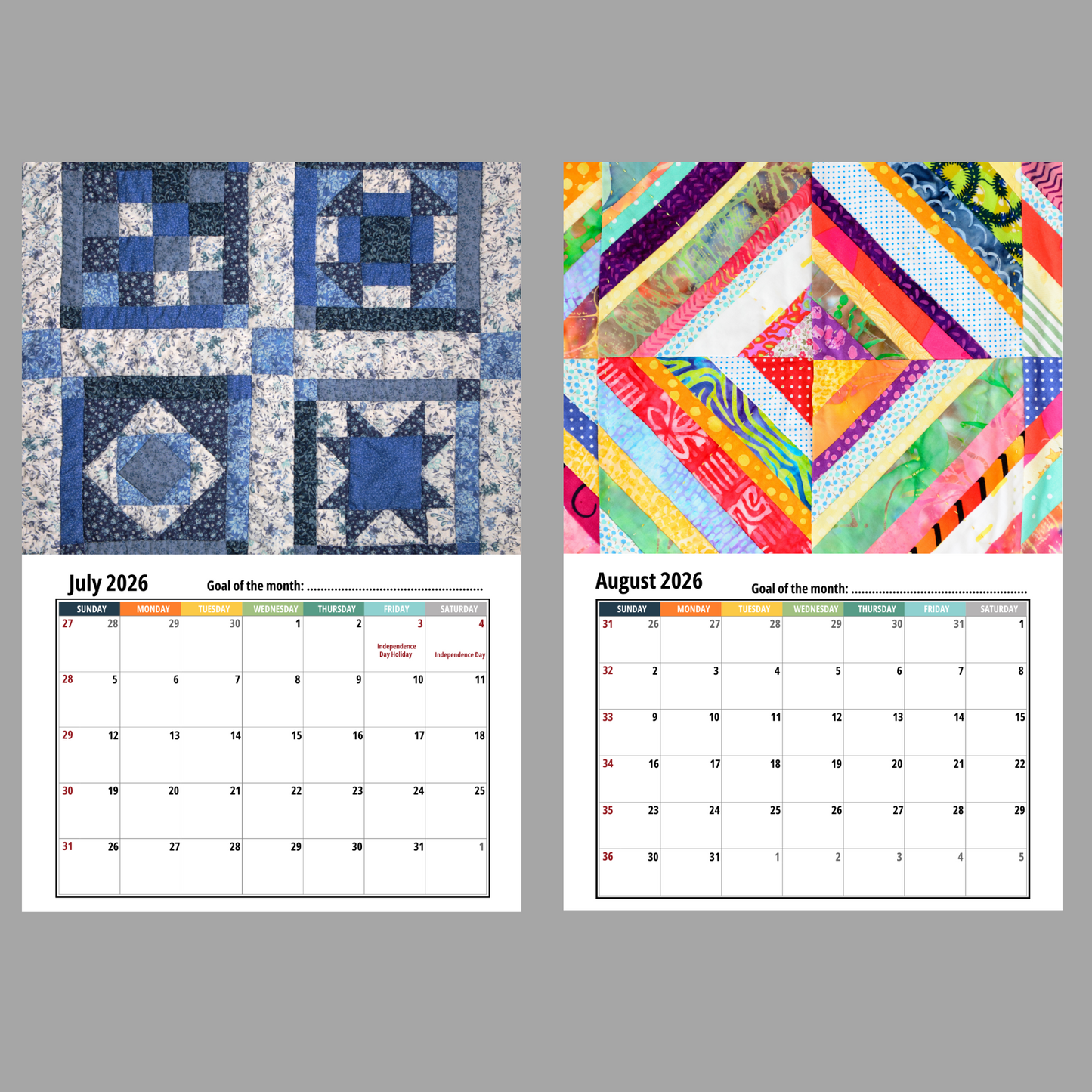 Quilt Wall Calendar 2026