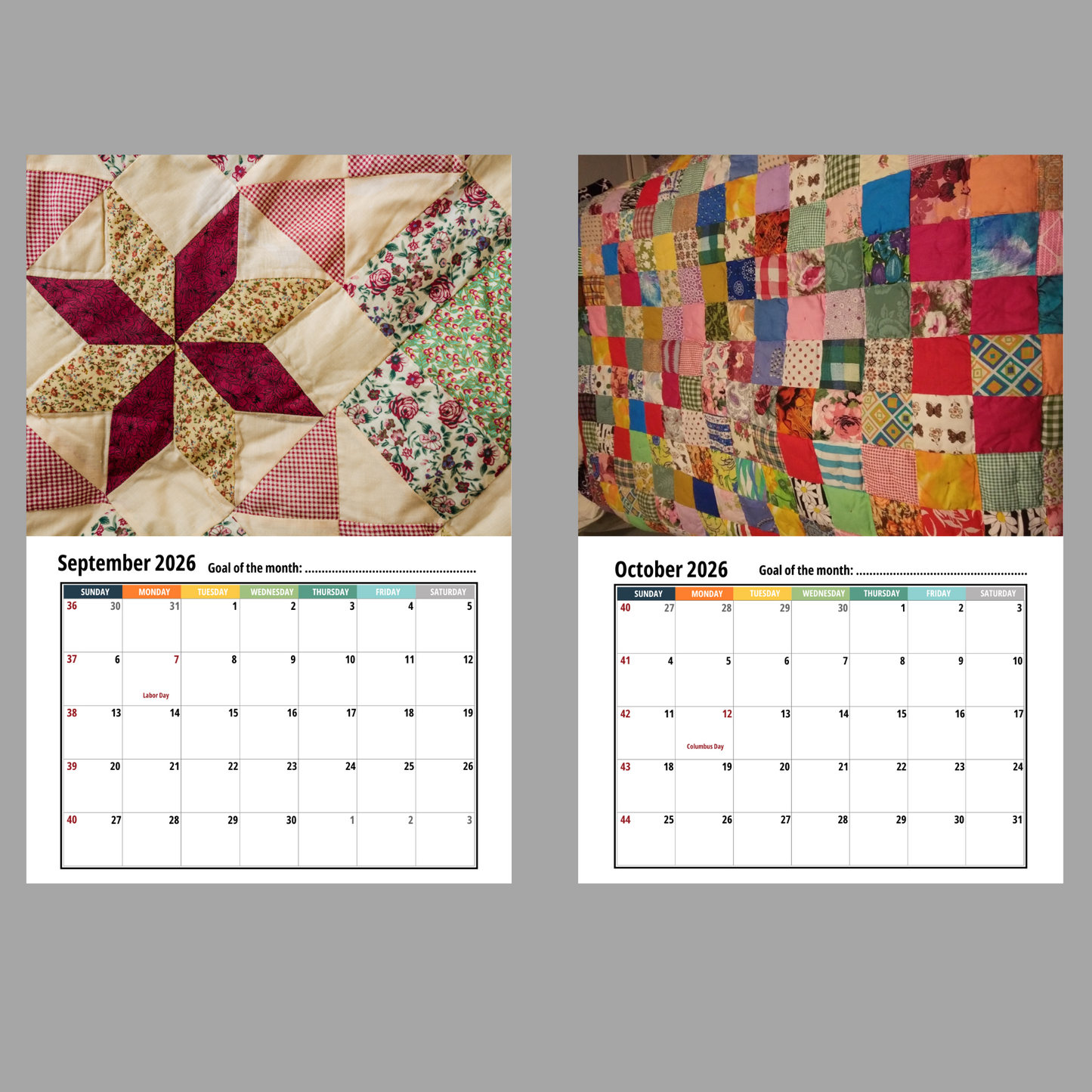 Quilt Wall Calendar 2026