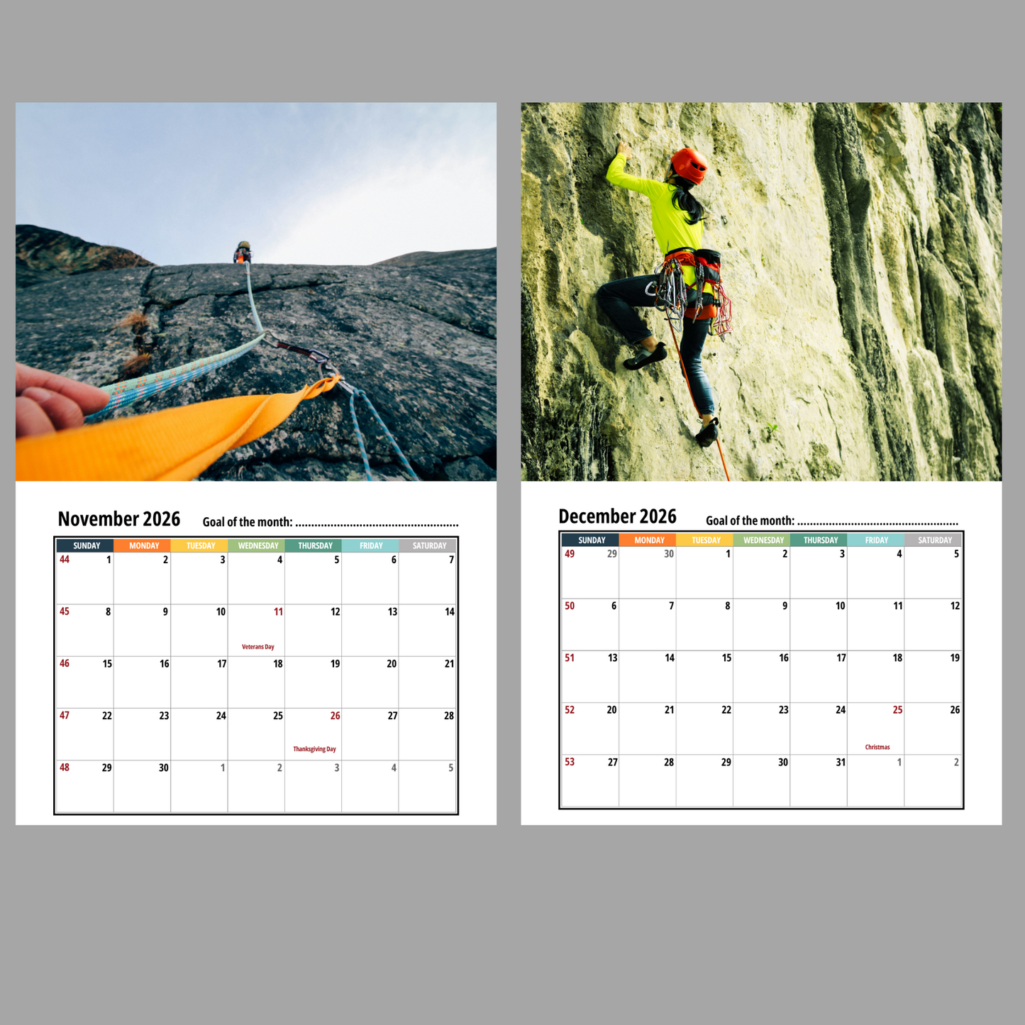 Rock Climbing Wall Calendar 2026