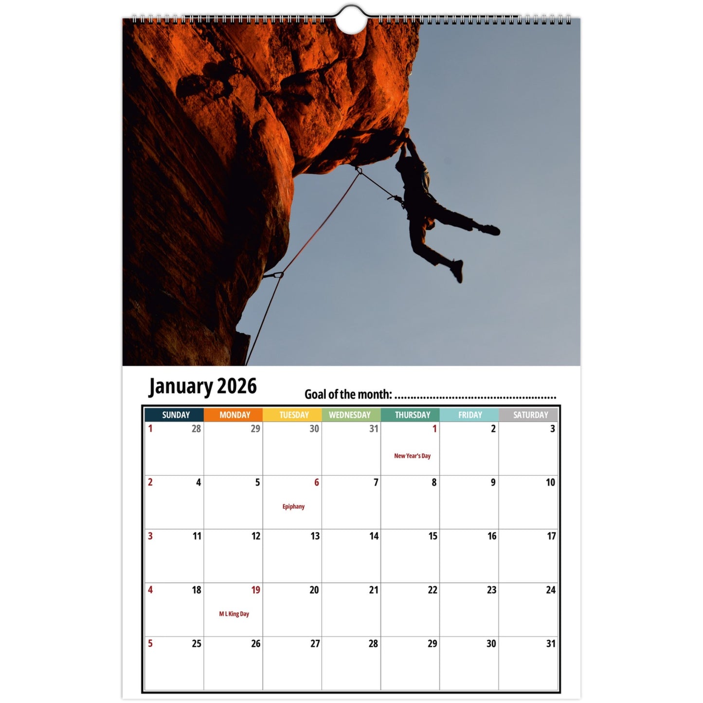 Rock Climbing Wall Calendar 2026