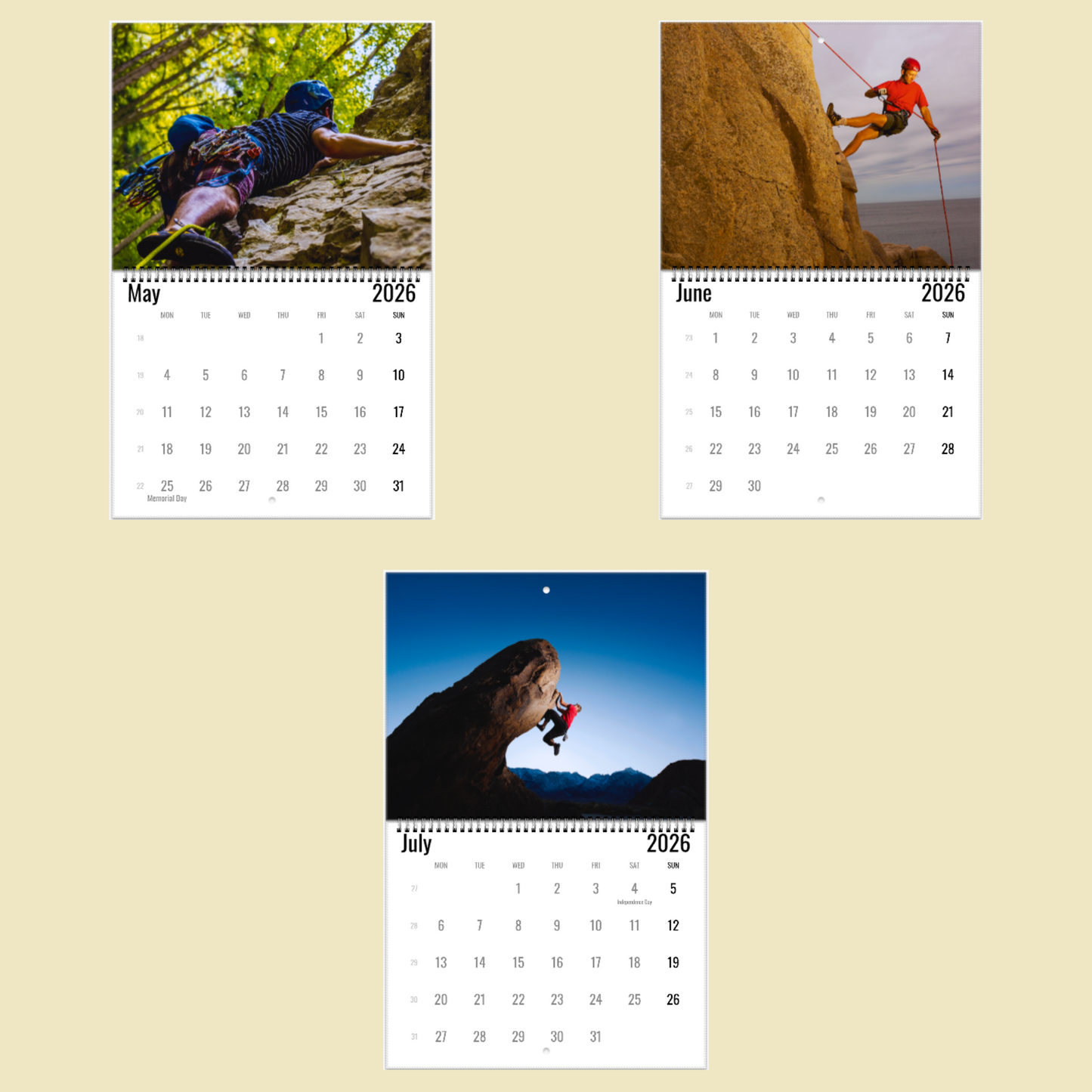Rock Climbing Wall Calendar 2026