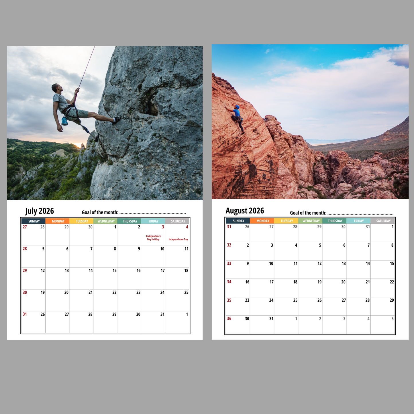 Rock Climbing Wall Calendar 2026