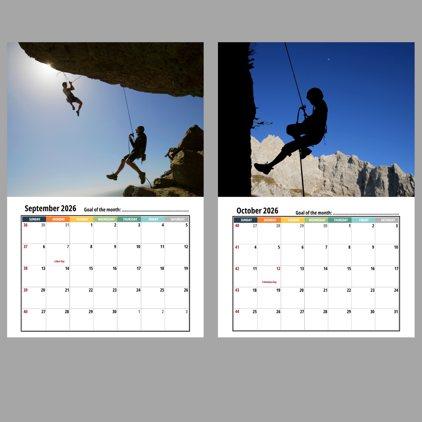 Rock Climbing Wall Calendar 2026