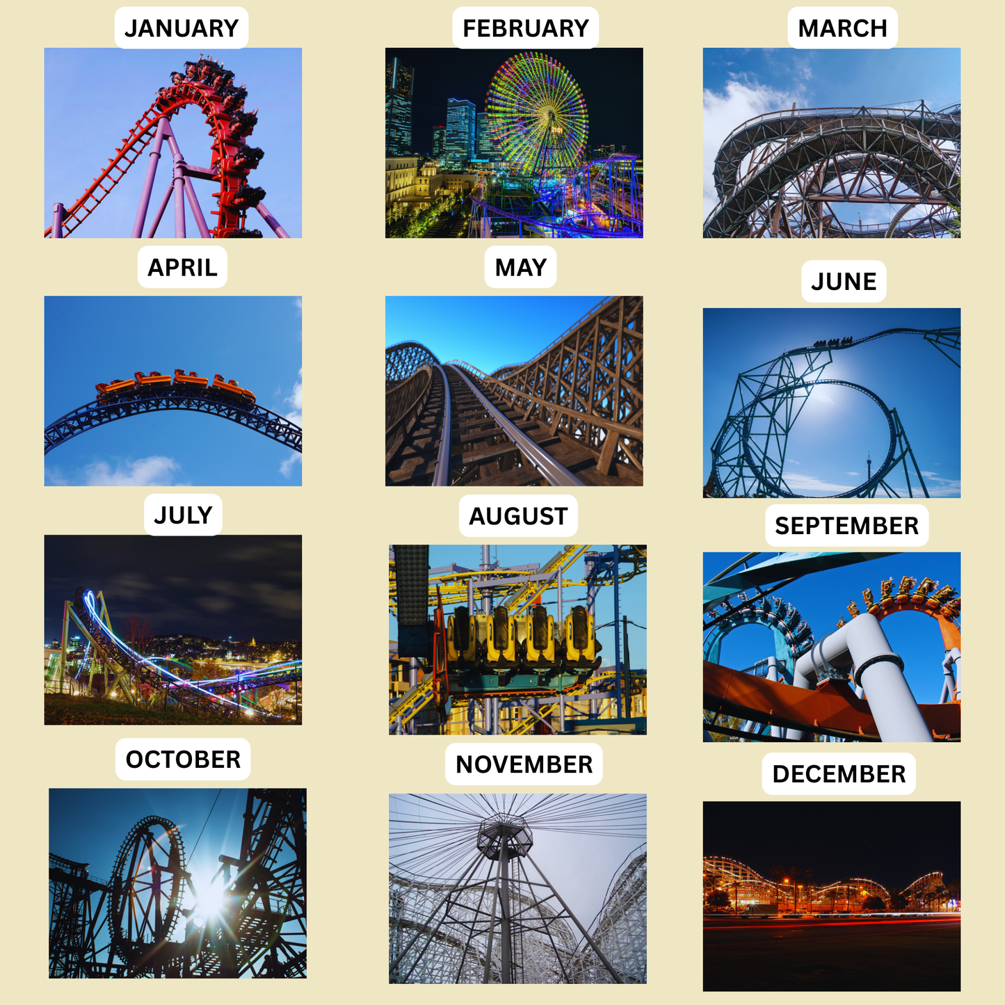 Roller Coaster Wall Calendar 2026