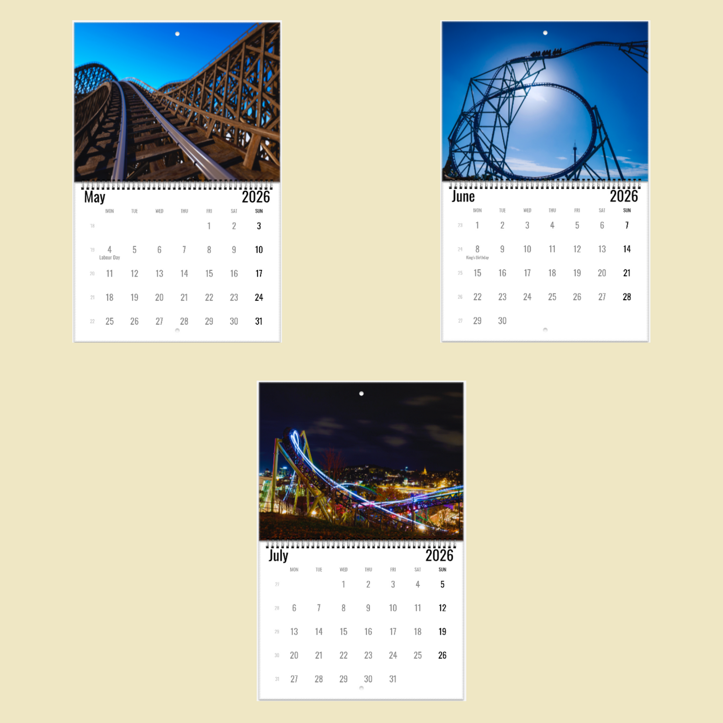 Roller Coaster Wall Calendar 2026