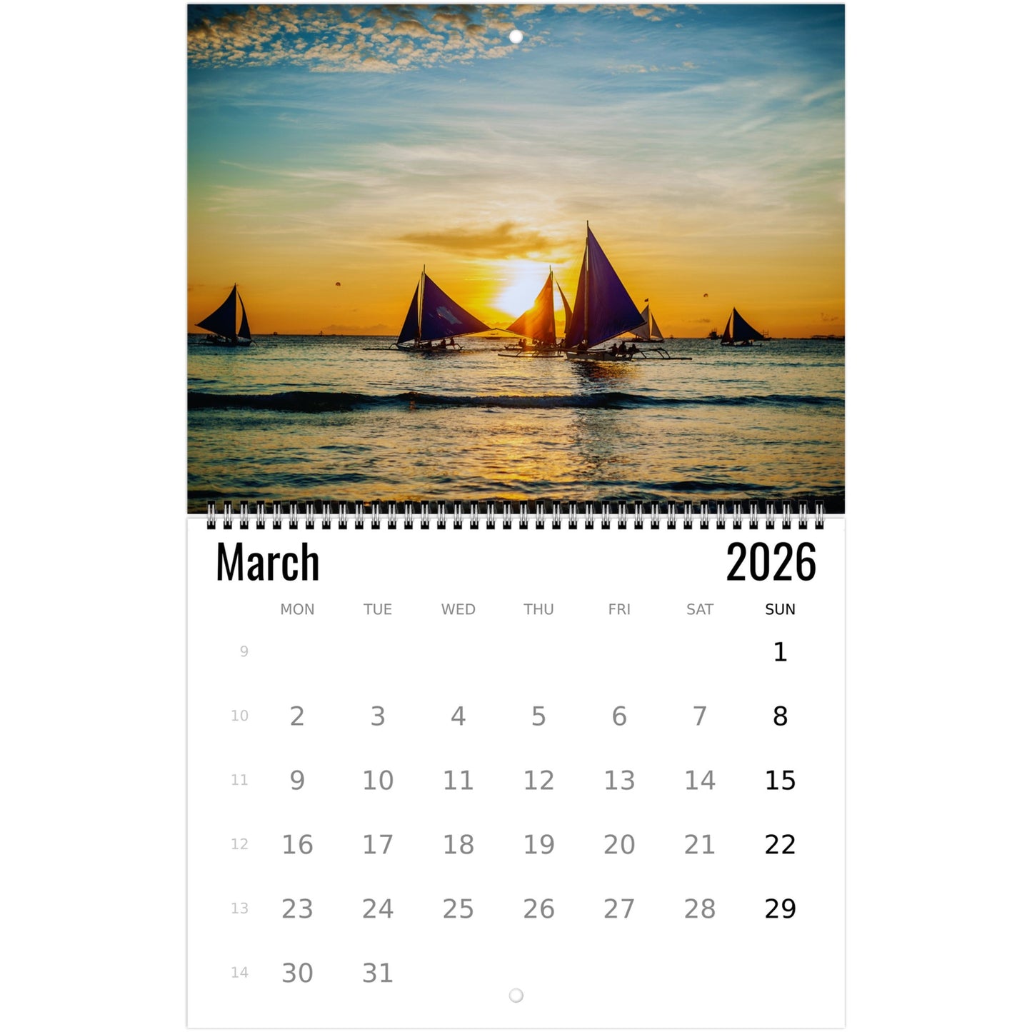 Sailboat Wall Calendar 2026