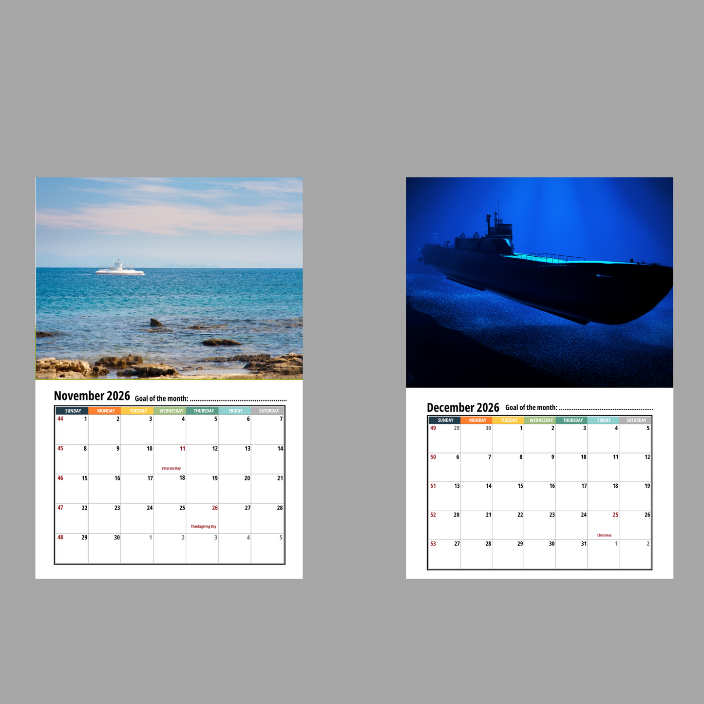Submarine Wall Calendar 2026