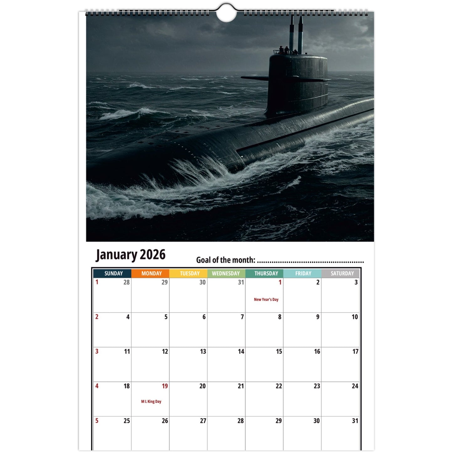 Submarine Wall Calendar 2026