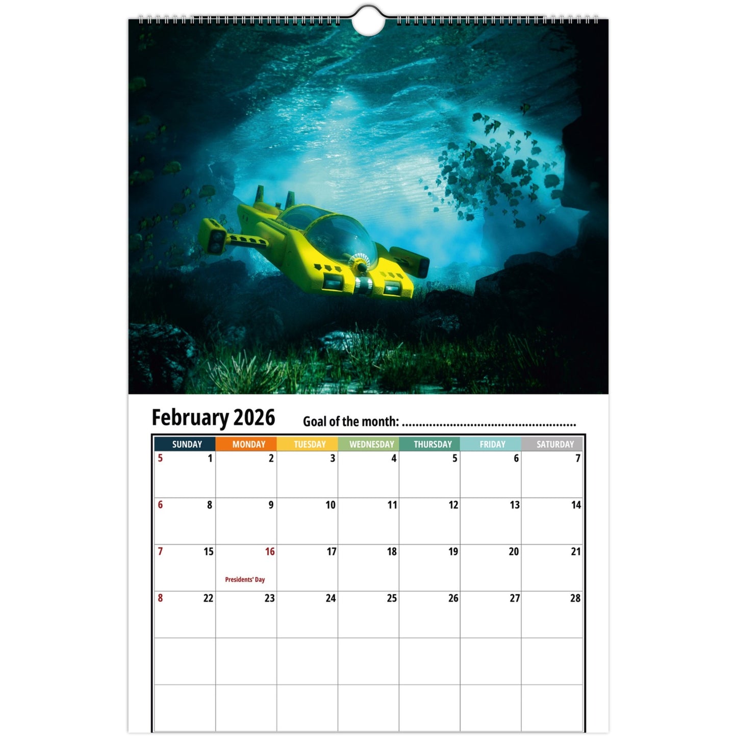 Submarine Wall Calendar 2026