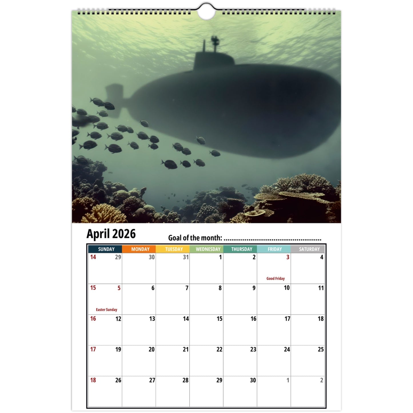 Submarine Wall Calendar 2026