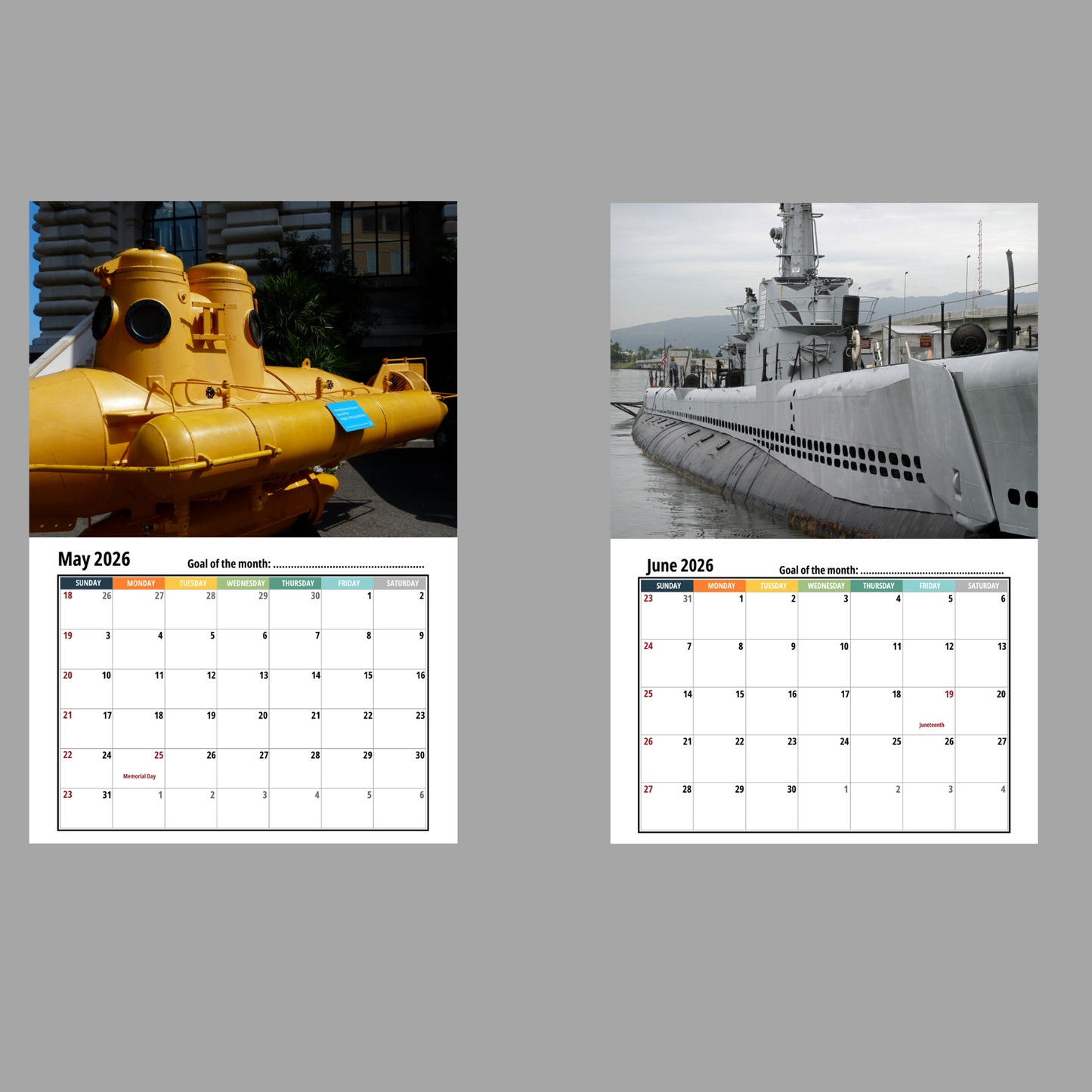 Submarine Wall Calendar 2026