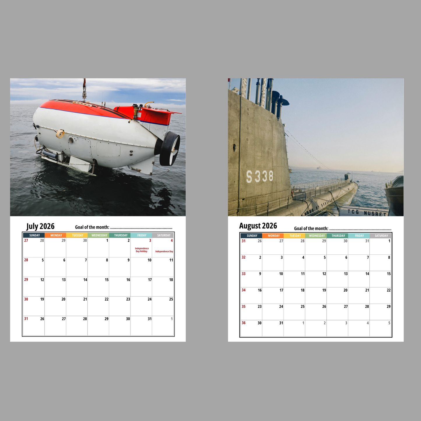 Submarine Wall Calendar 2026