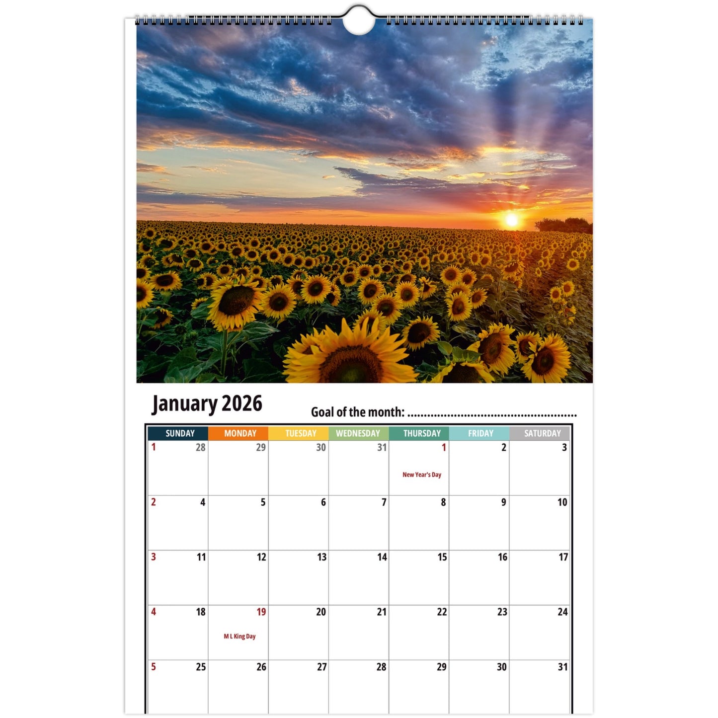 Sunflower Wall Calendar 2026