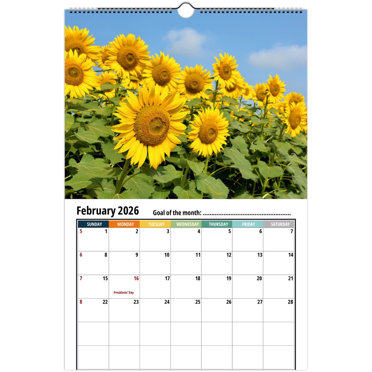 Sunflower Wall Calendar 2026
