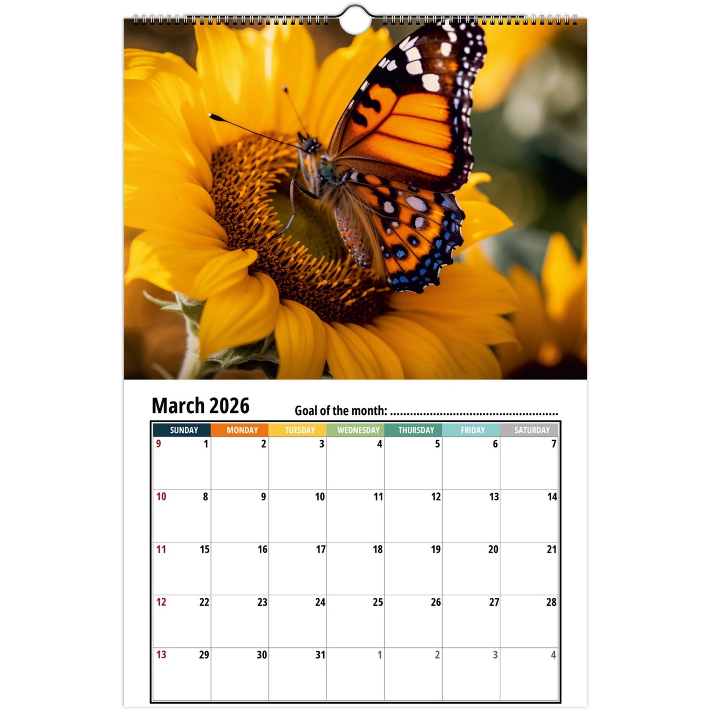 Sunflower Wall Calendar 2026
