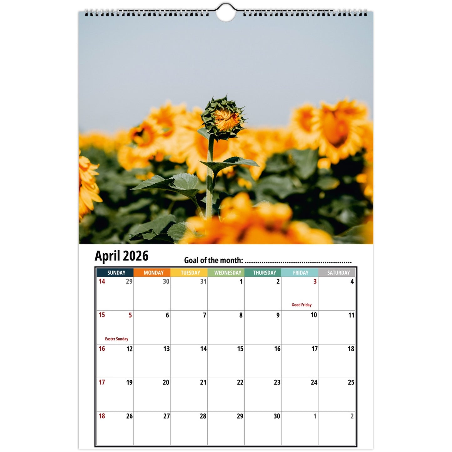 Sunflower Wall Calendar 2026